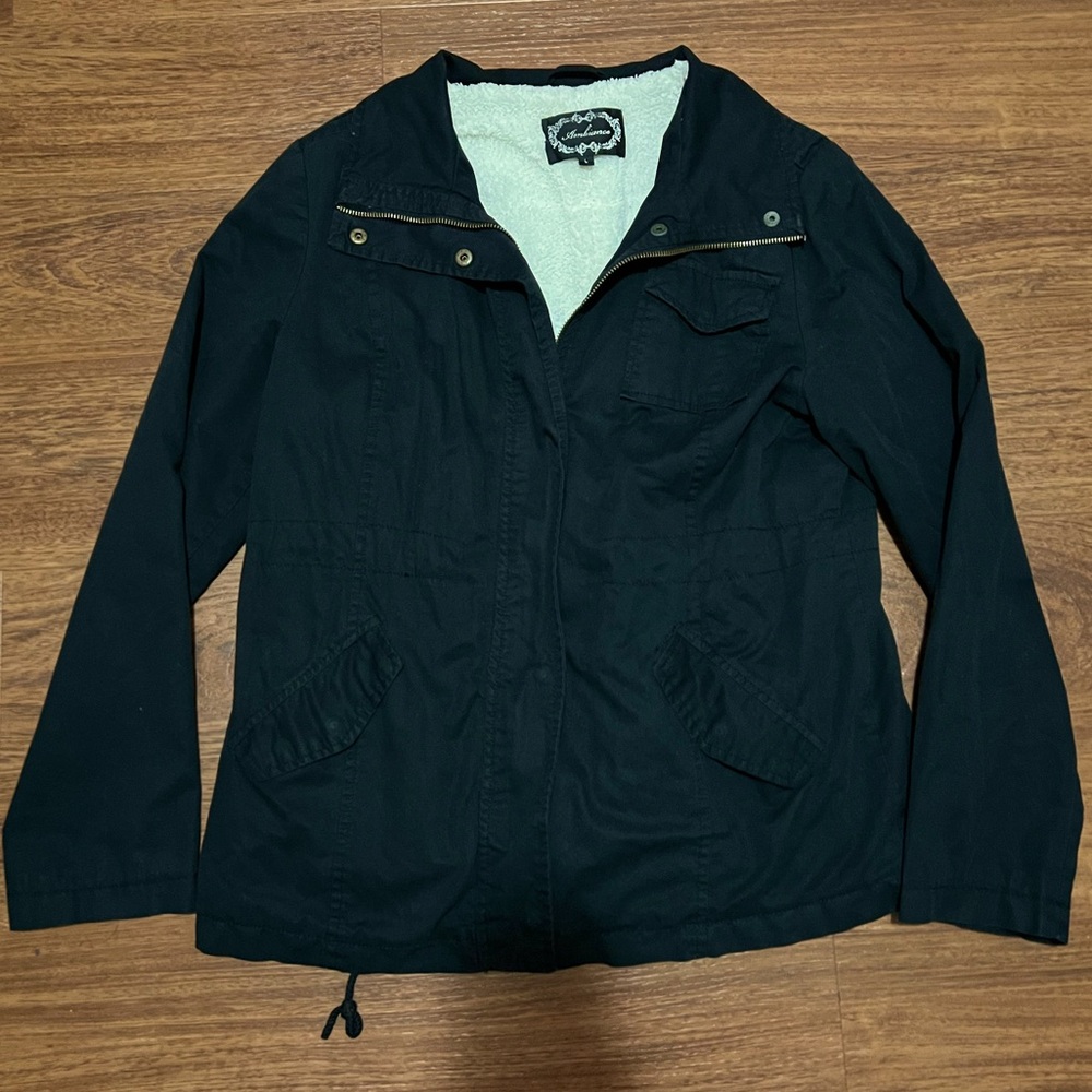 Ambiance Black Faux Fur Lined Winter Coat Size Large
